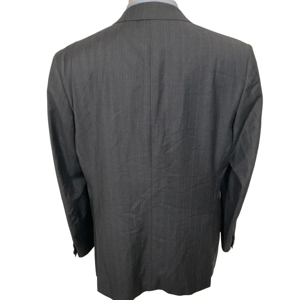 Piattelli‎ Barneys Mens Suit 54L Charcoal Purple Pinstripe Reda Italy